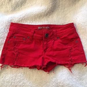 Distressed Red Jeans Shorts